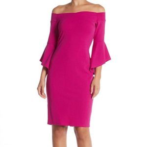 Bebe - Fuchsia - Off Shoulder, Bell Sleeve Dress
